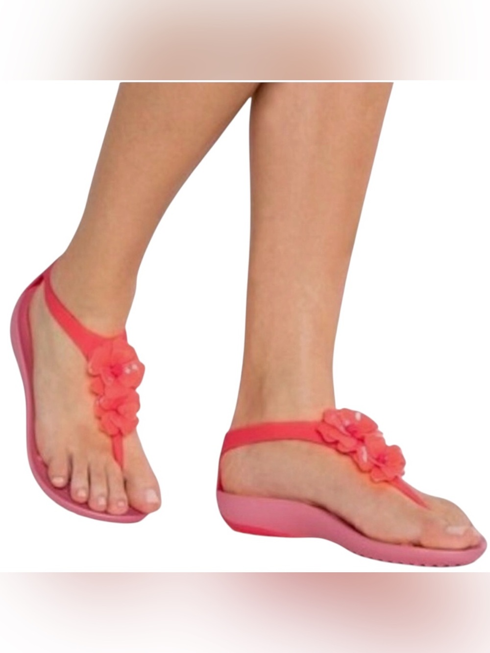 Crocs Coral Melon Serena Thong Sandals Shoes size 7